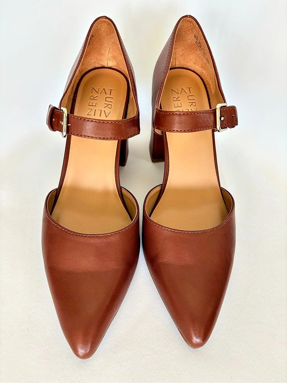 Naturalizer Pixie Mary Jane Pointed Toe Block Heel Pump Brown